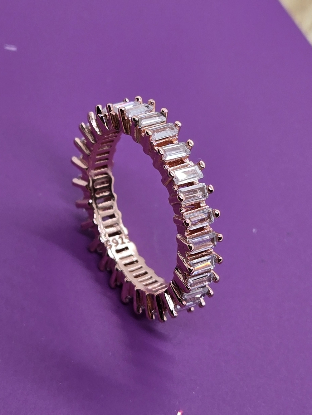 925 Sterling Silver Rose Gold Plated Baguette Eternity Band Ring  Size 6